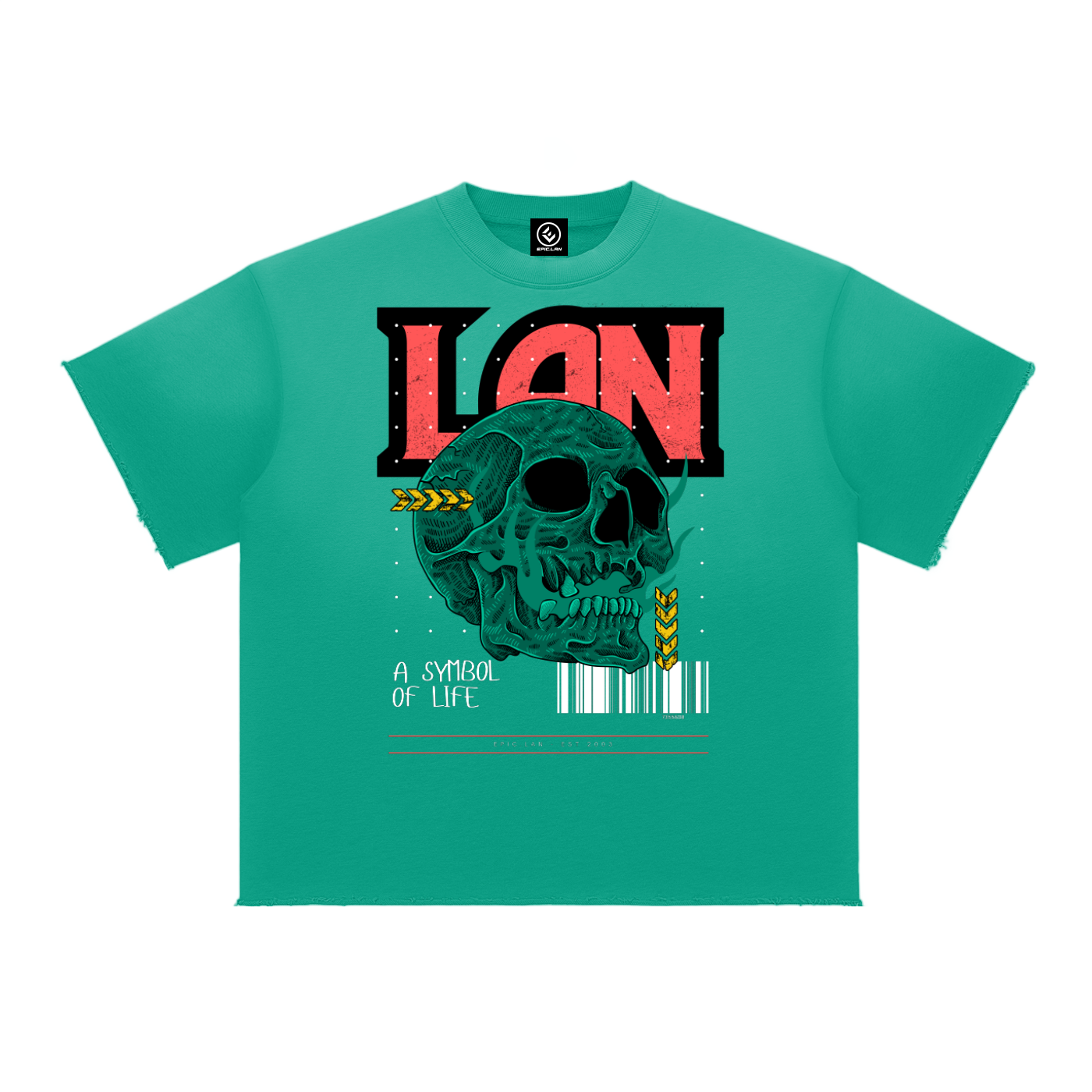 LAN SKULL - Raw Edge T